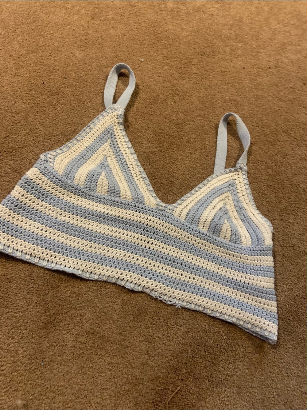 Crocheted Blue and Cream Bralette Top